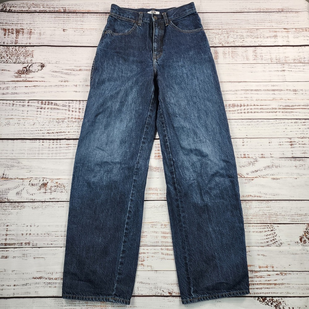 UNIQLO U Wide Fit Curved Jeans 425520 High Rise Blue Denim‎ Pants Size 24x31